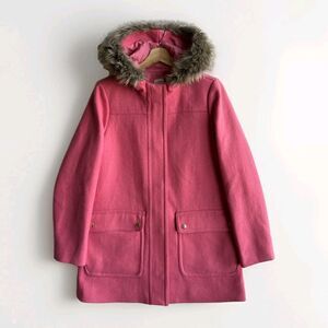 J.Crew Vail Parka Faux Fur Hooded Winter Coat Pink/Coral Women’s Size 8 Preppy
